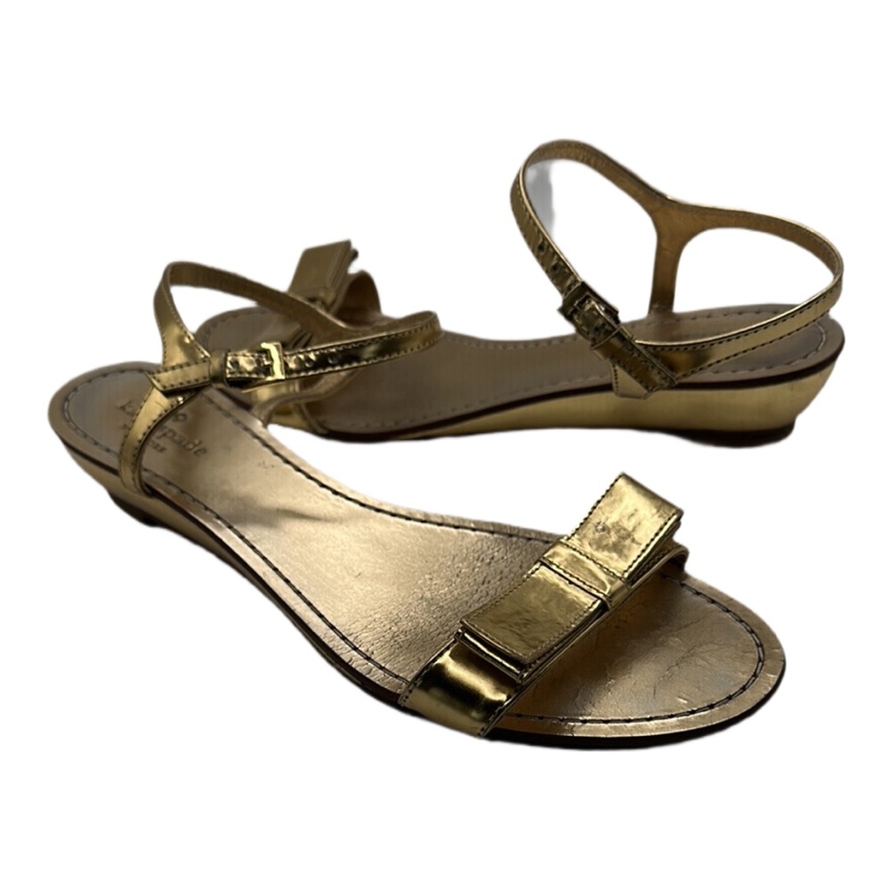 Kate Spade Metallic Gold Flat Sandals with Ankle Strap